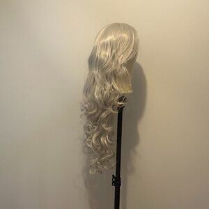 35” Long Grey Synthetic Wig • Loose Curls • Natural Volume • New